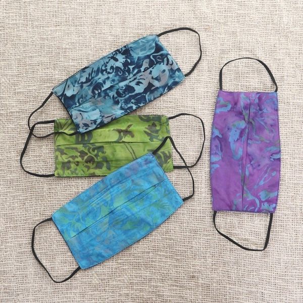 Alternate image for 4 Handmade Abstract Rayon Batik Pleated 2-Layer Face Masks Tropical Beauty