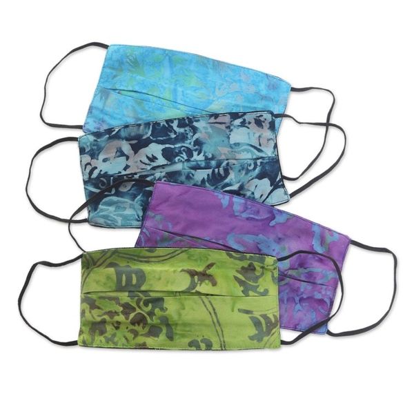 Alternate image for 4 Handmade Abstract Rayon Batik Pleated 2-Layer Face Masks Tropical Beauty