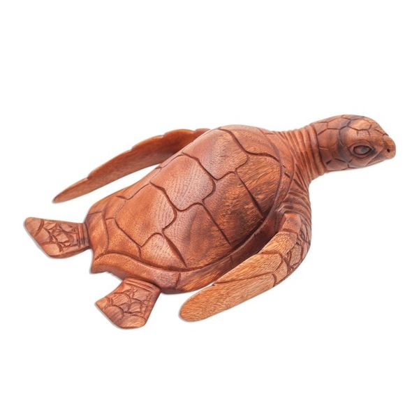 Alternate image for Artisan Hand Carved Sea Turtle Sculpture Elegant Sea Turtle