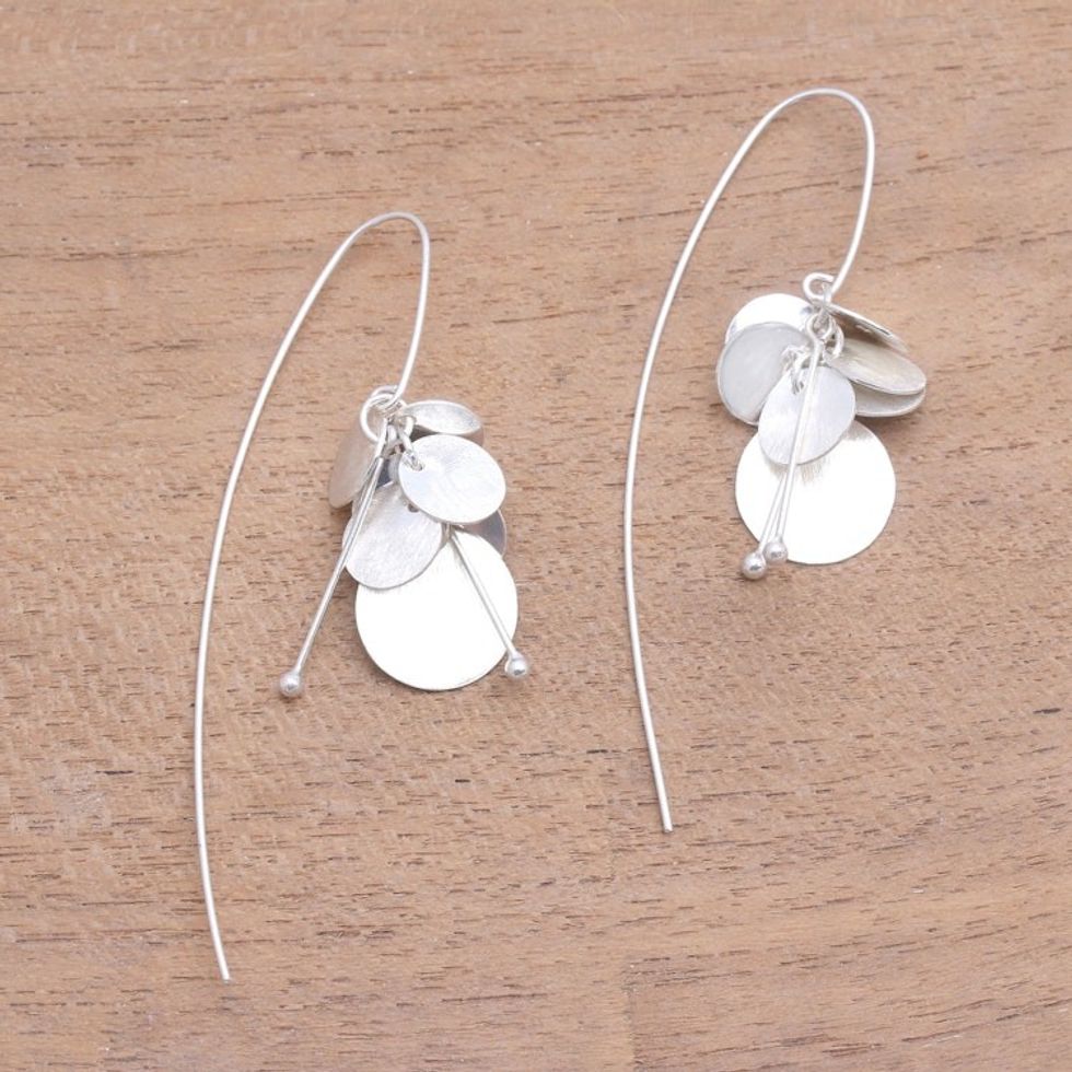 Abstract Sterling Silver Dangle Earrings from Bali 'Dancing Abstraction'