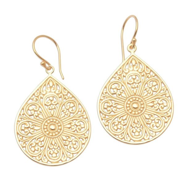 Alternate image for Drop-Shaped Gold Plated Sterling Silver Dangle Earrings Glorious Teardrops