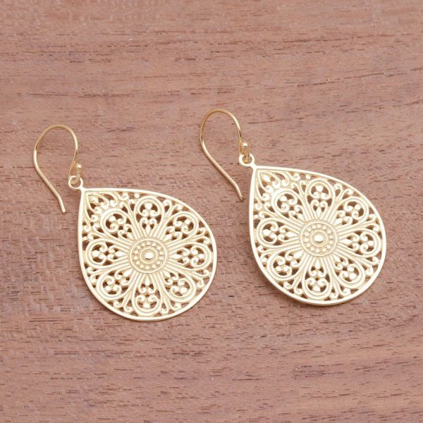 Alternate image for Drop-Shaped Gold Plated Sterling Silver Dangle Earrings Glorious Teardrops