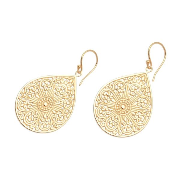 Alternate image for Drop-Shaped Gold Plated Sterling Silver Dangle Earrings Glorious Teardrops