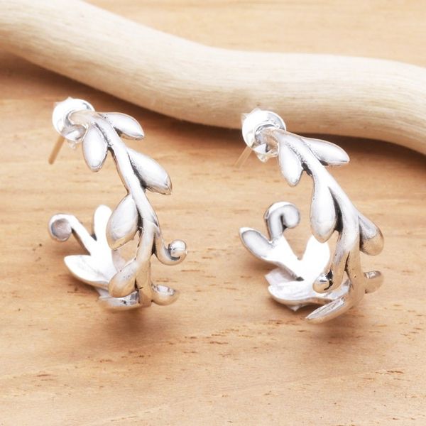 Alternate image for Sterling Silver Rice Stalk Half-Hoop Earrings Rice Garland