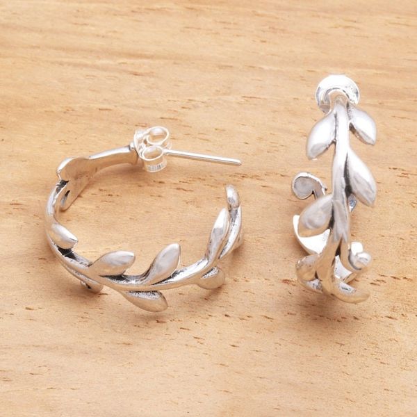Alternate image for Sterling Silver Rice Stalk Half-Hoop Earrings Rice Garland