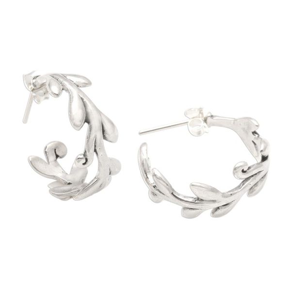 Alternate image for Sterling Silver Rice Stalk Half-Hoop Earrings Rice Garland