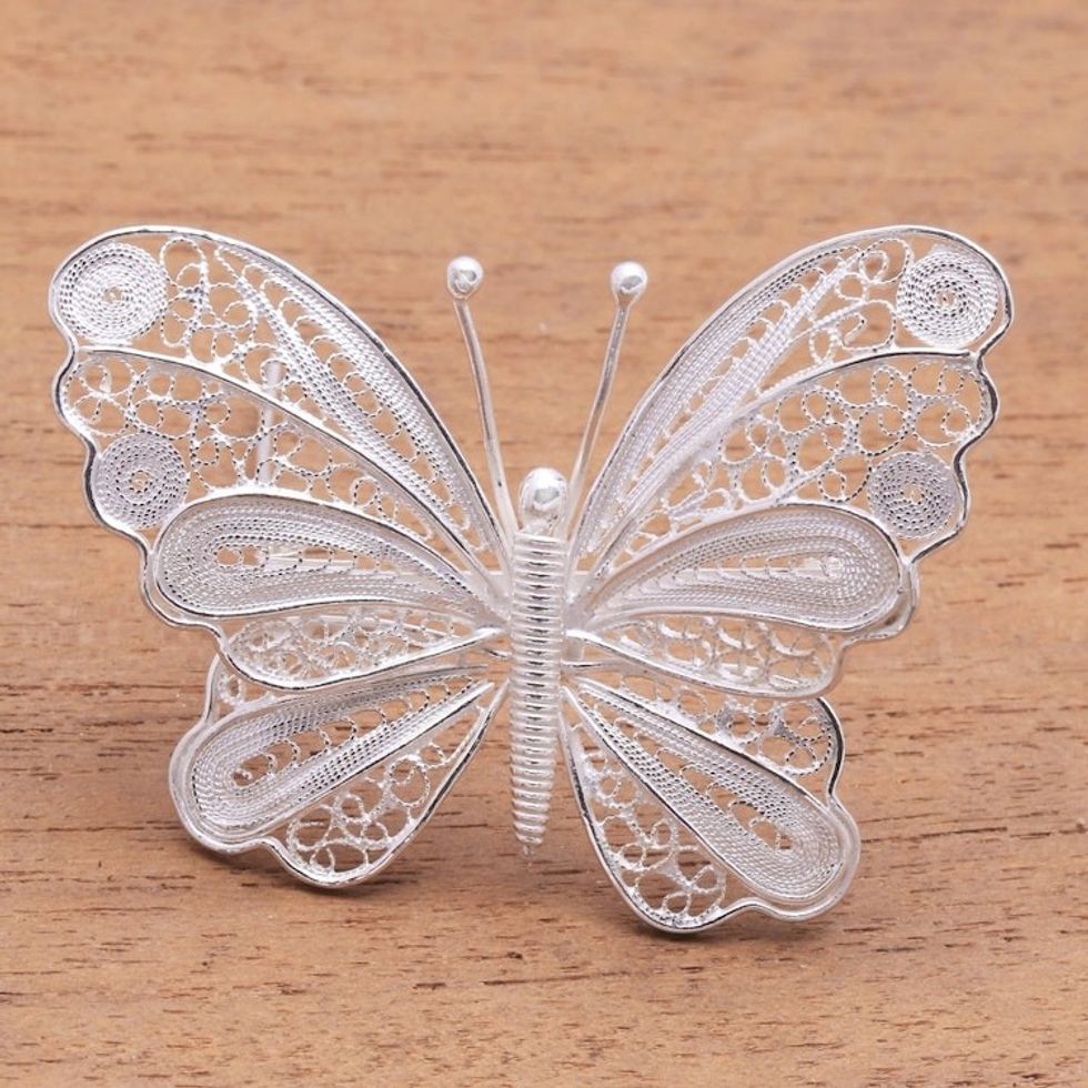 Butterfly Brooch Crafted from Sterling Silver Filigree 'Mesmerizing Butterfly'