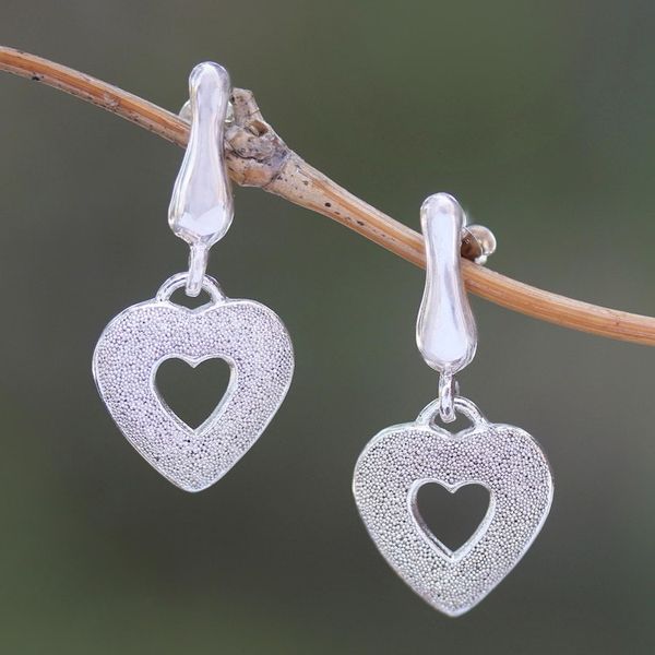 Alternate image for Glittering Sterling Silver Heart Earrings from Bali Love Sparkle
