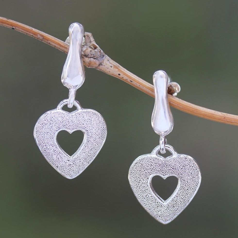 Glittering Sterling Silver Heart Earrings from Bali 'Love Sparkle'