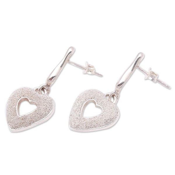 Alternate image for Glittering Sterling Silver Heart Earrings from Bali Love Sparkle