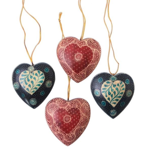 Alternate image for Leaf Motif Batik Wood Ornaments from Java Set of 4 Traditional Nature