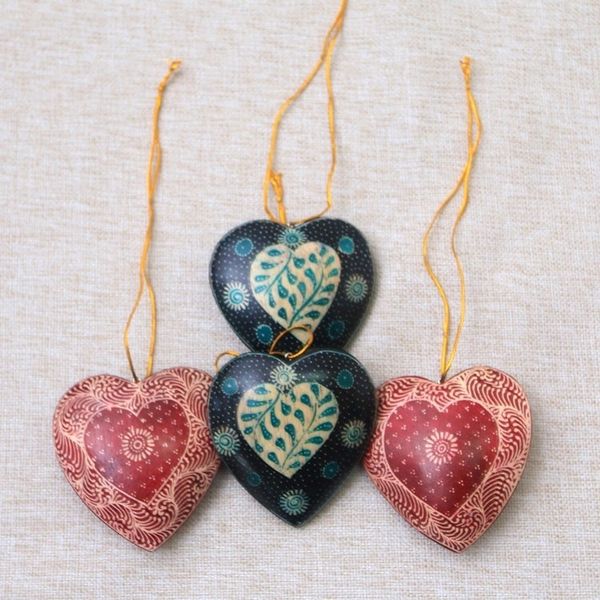 Alternate image for Leaf Motif Batik Wood Ornaments from Java Set of 4 Traditional Nature