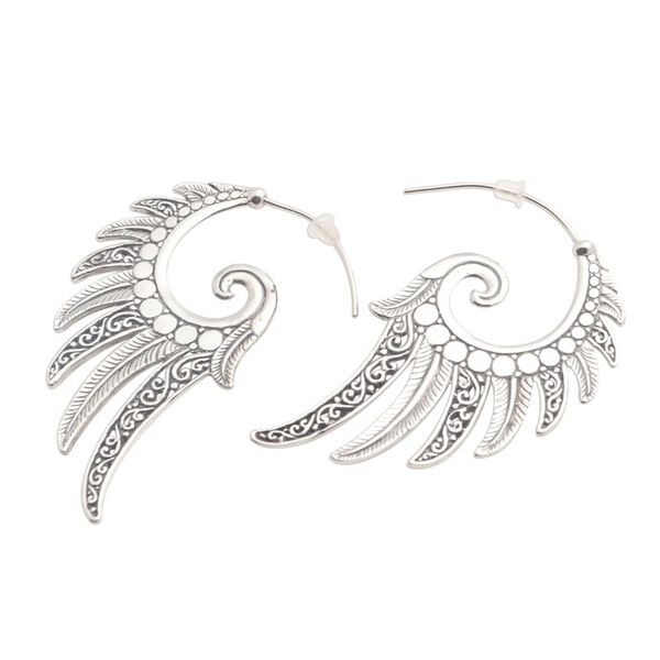 Alternate image for Feather Motif Sterling Silver Half-Hoop Earrings Feathered Garland