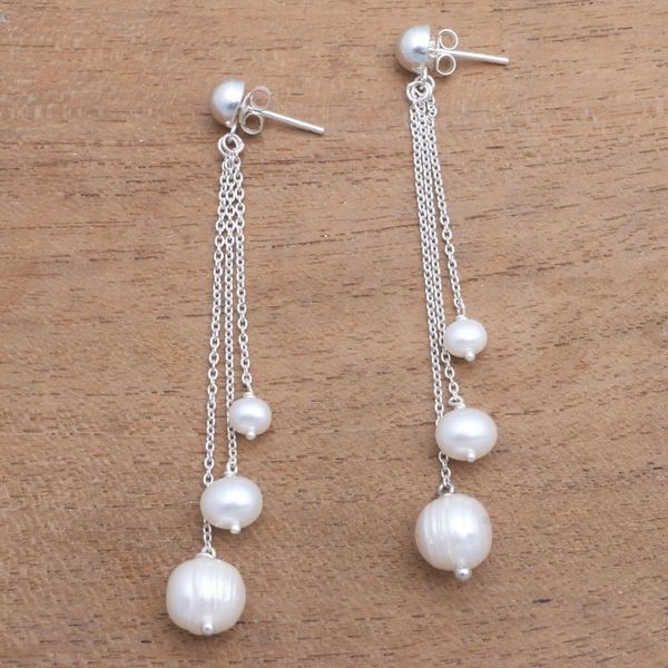 Alternate image for Cultured Pearl Trio Dangle Earrings from Bali Glowing Peace