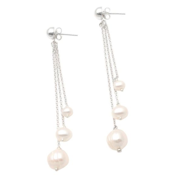 Alternate image for Cultured Pearl Trio Dangle Earrings from Bali Glowing Peace