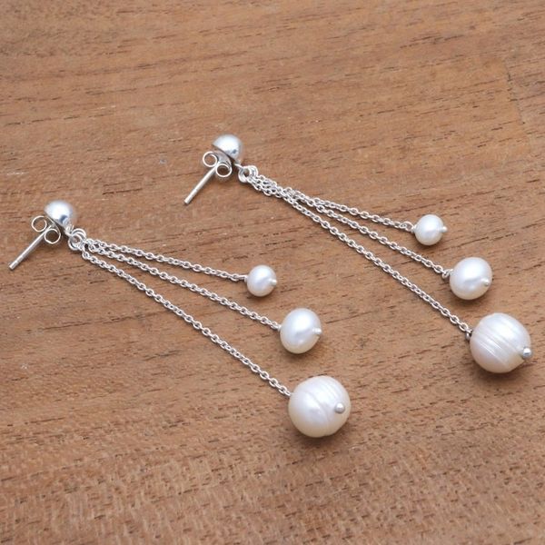 Alternate image for Cultured Pearl Trio Dangle Earrings from Bali Glowing Peace
