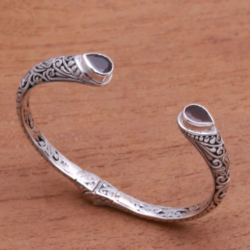 Teardrop Garnet Cuff Bracelet from Bali 'Balinese Terrace'