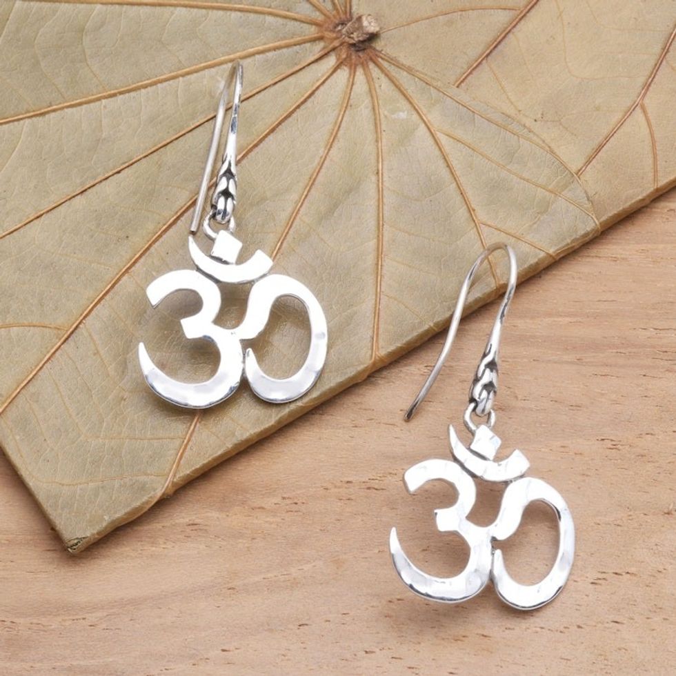 Handcrafted Sterling Silver Hindu Omkara Earrings 'Dharma'