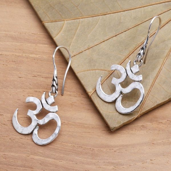 Alternate image for Handcrafted Sterling Silver Hindu Omkara Earrings Dharma