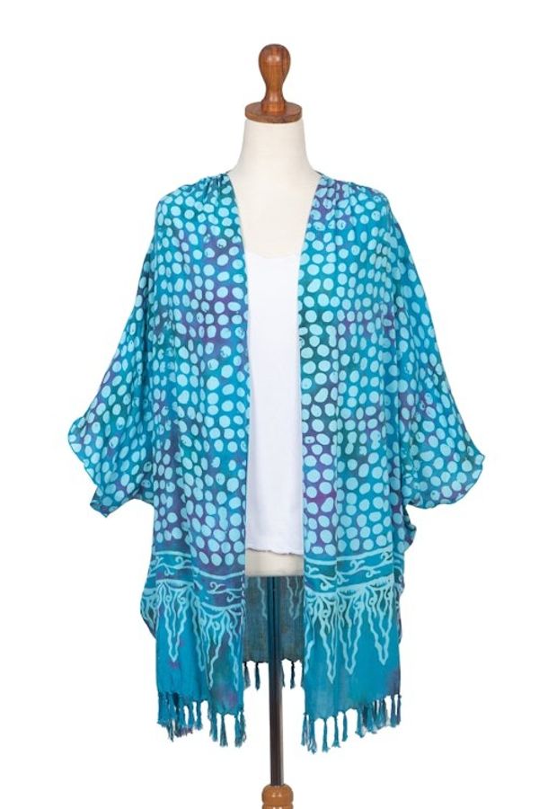 Alternate image for Blue Batik Rayon Kimono Topper for Women Bubbles