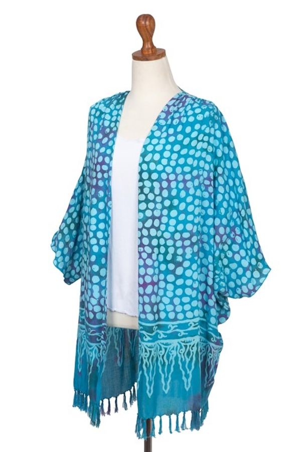 Alternate image for Blue Batik Rayon Kimono Topper for Women Bubbles