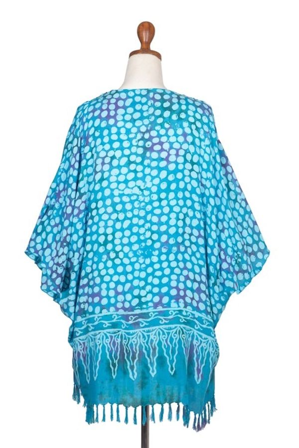 Alternate image for Blue Batik Rayon Kimono Topper for Women Bubbles