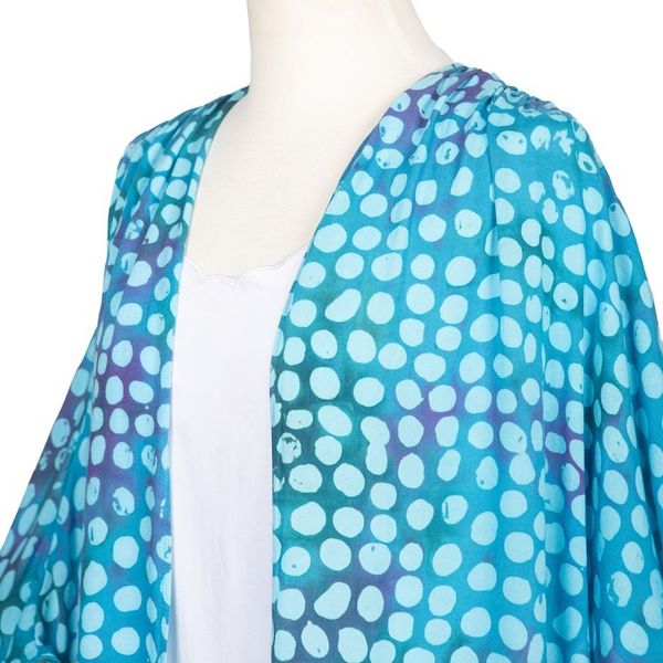 Alternate image for Blue Batik Rayon Kimono Topper for Women Bubbles