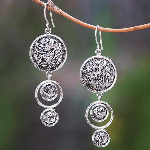 Alternate image for Circular Contoured Sterling Silver Dangle Earrings Contour Circles