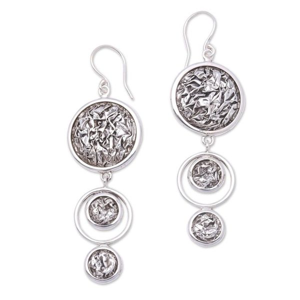 Alternate image for Circular Contoured Sterling Silver Dangle Earrings Contour Circles
