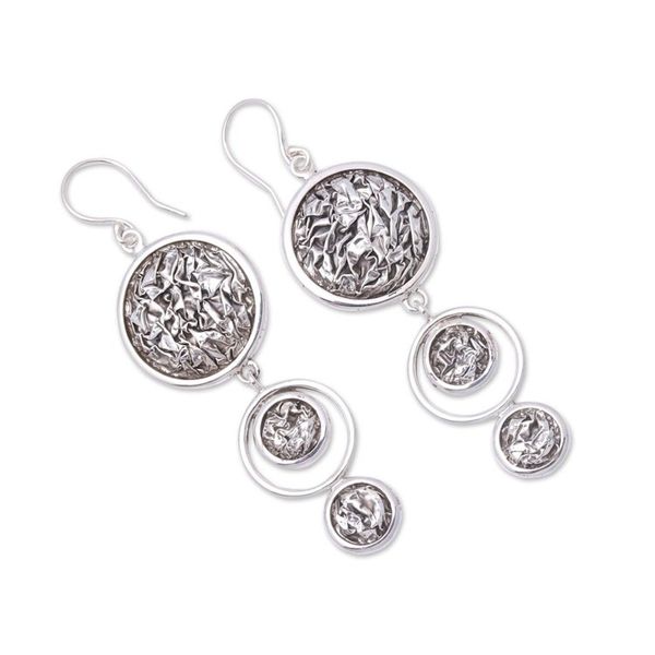 Alternate image for Circular Contoured Sterling Silver Dangle Earrings Contour Circles