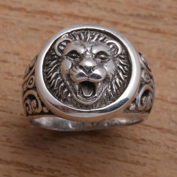 Alternate image for Mens Sterling Silver Lion Ring from Bali Lion Strength
