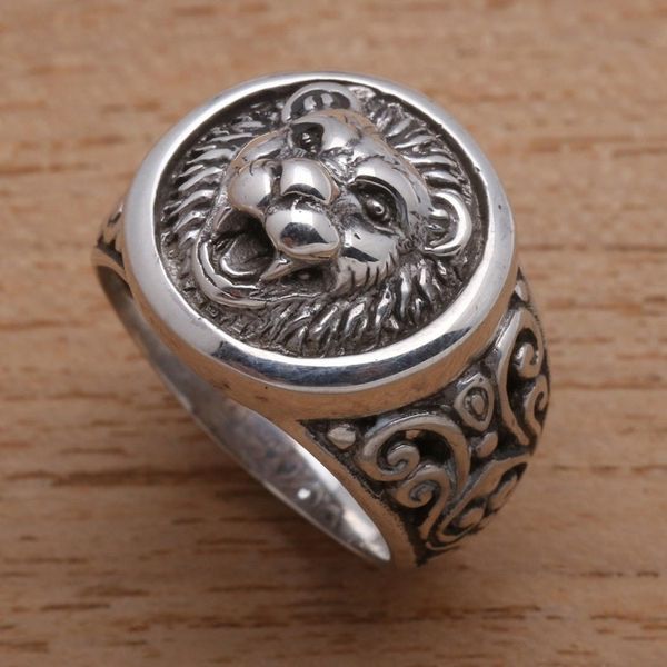 Alternate image for Mens Sterling Silver Lion Ring from Bali Lion Strength