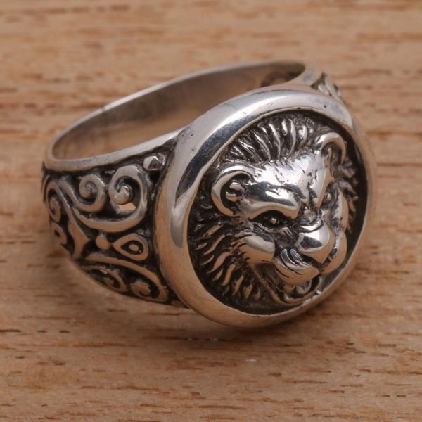 Alternate image for Mens Sterling Silver Lion Ring from Bali Lion Strength