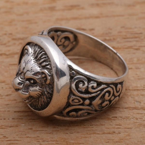 Alternate image for Mens Sterling Silver Lion Ring from Bali Lion Strength