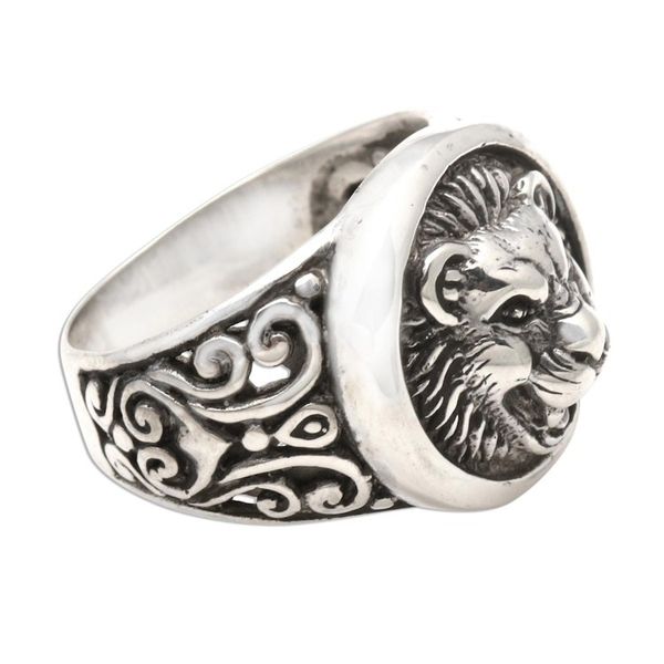 Alternate image for Mens Sterling Silver Lion Ring from Bali Lion Strength