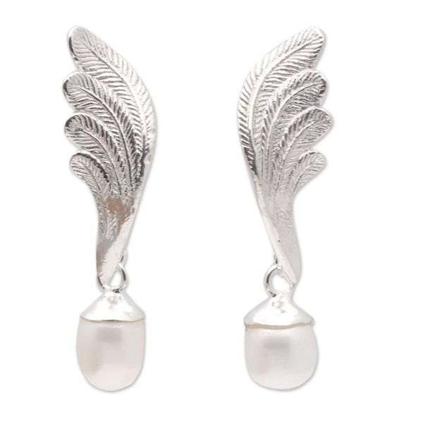 Alternate image for Wing-Shaped Cultured Pearl Dangle Earrings from Bali Heavenly Plumes