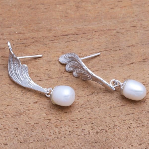 Alternate image for Wing-Shaped Cultured Pearl Dangle Earrings from Bali Heavenly Plumes