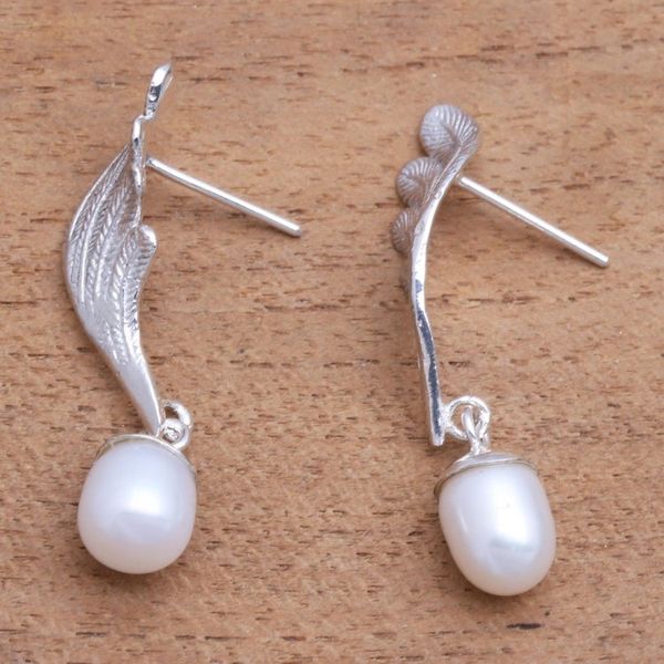 Alternate image for Wing-Shaped Cultured Pearl Dangle Earrings from Bali Heavenly Plumes