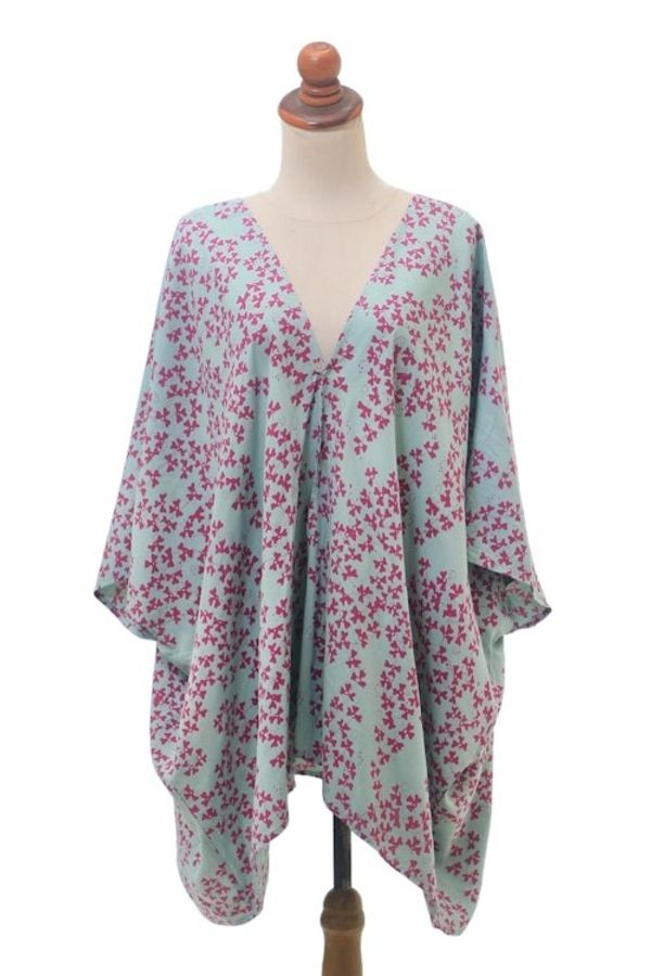Alternate image for Batik Rayon Kimono Jacket in Mint and Magenta from Bali Fall Design