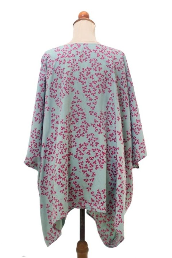 Alternate image for Batik Rayon Kimono Jacket in Mint and Magenta from Bali Fall Design