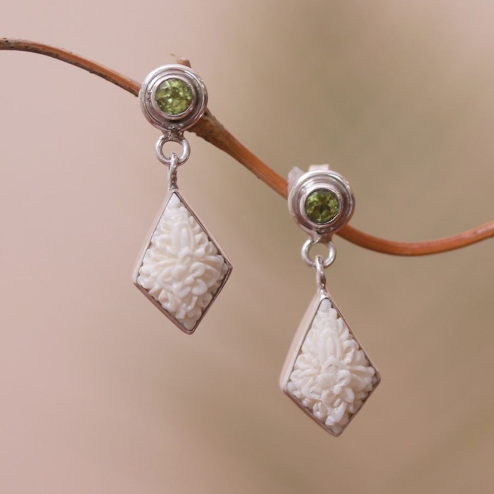 Floral Peridot Dangle Earrings from Java 'Flower Kites'