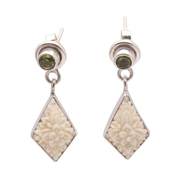 Alternate image for Floral Peridot Dangle Earrings from Java Flower Kites