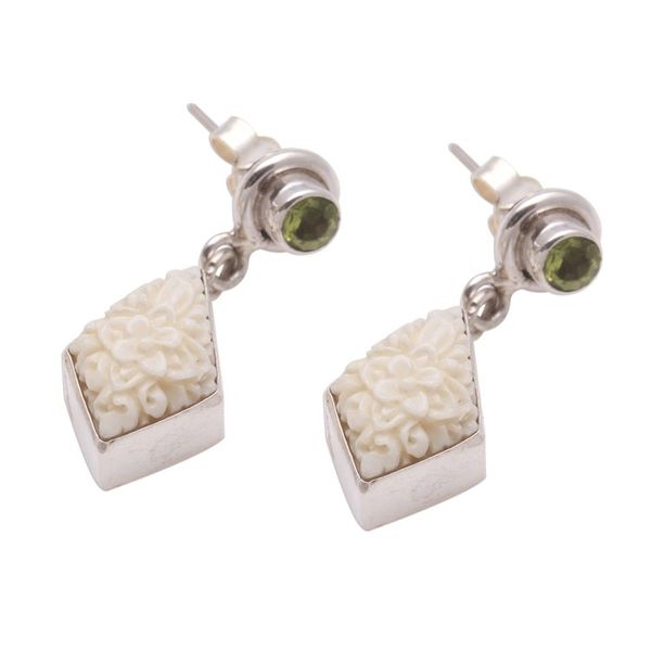 Alternate image for Floral Peridot Dangle Earrings from Java Flower Kites