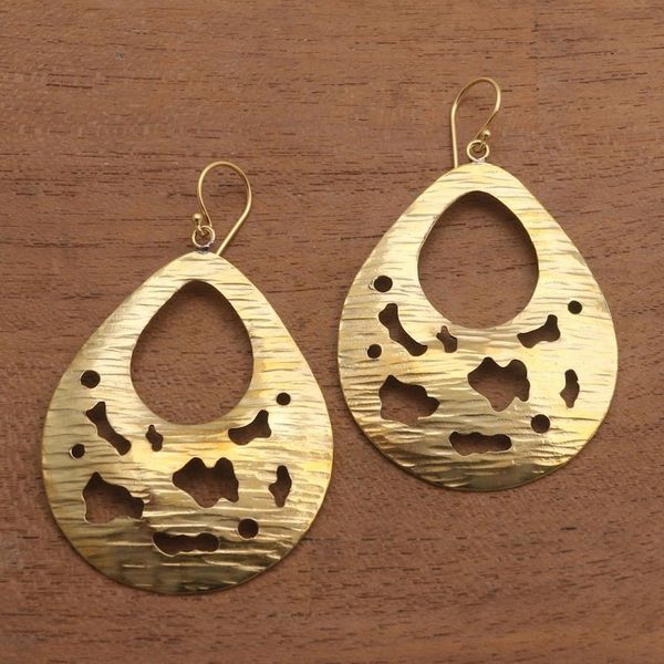Alternate image for Abstract Drop Brass Dangle Earrings from Bali Abstract Dew
