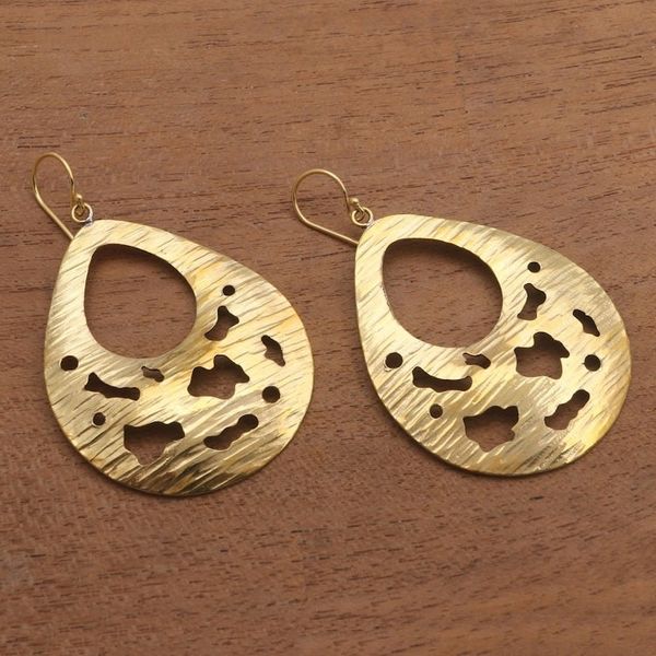 Alternate image for Abstract Drop Brass Dangle Earrings from Bali Abstract Dew