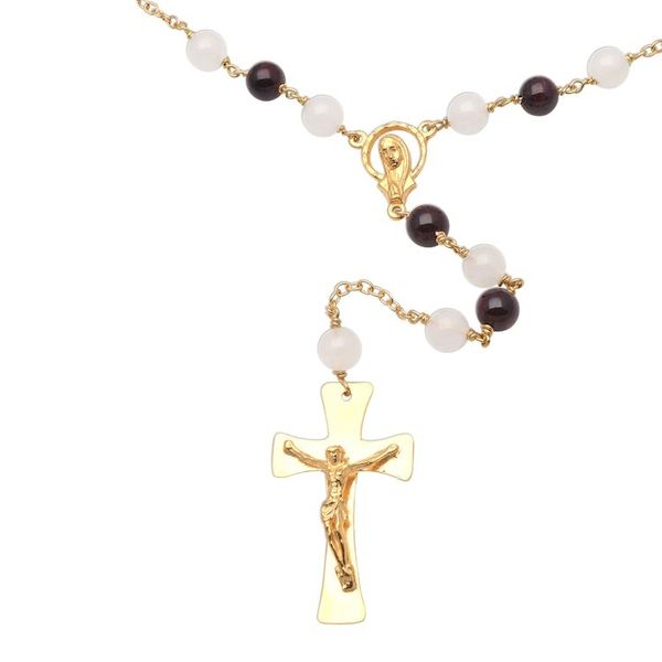 Alternate image for Gold Plated Garnet and Moonstone Rosary from Bali Gemstone Cross