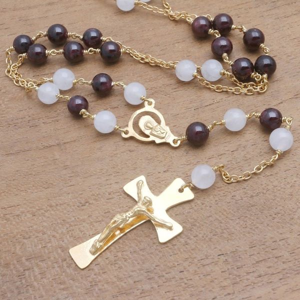 Alternate image for Gold Plated Garnet and Moonstone Rosary from Bali Gemstone Cross
