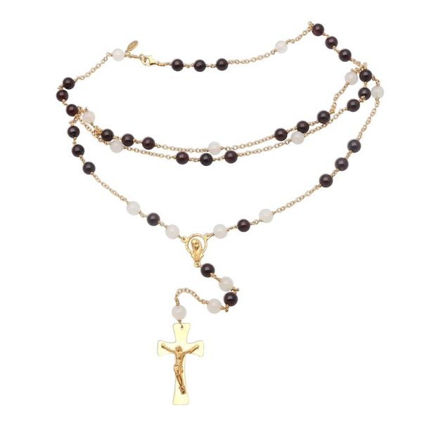 Alternate image for Gold Plated Garnet and Moonstone Rosary from Bali Gemstone Cross