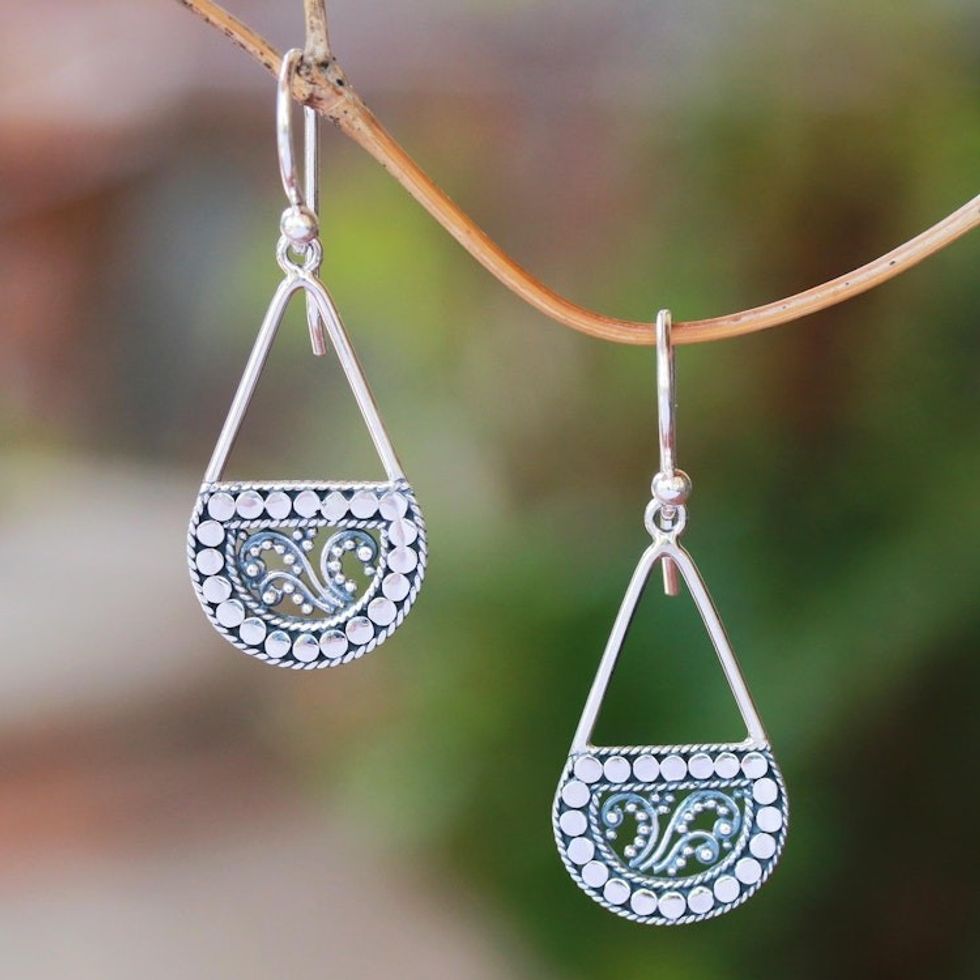 Dot Pattern Sterling Silver Dangle Earrings from Bali 'Dot Fashion'