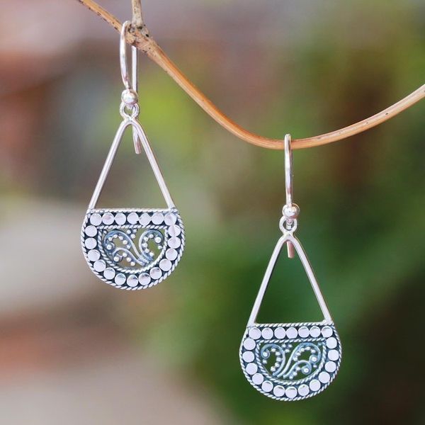 Alternate image for Dot Pattern Sterling Silver Dangle Earrings from Bali Dot Fashion